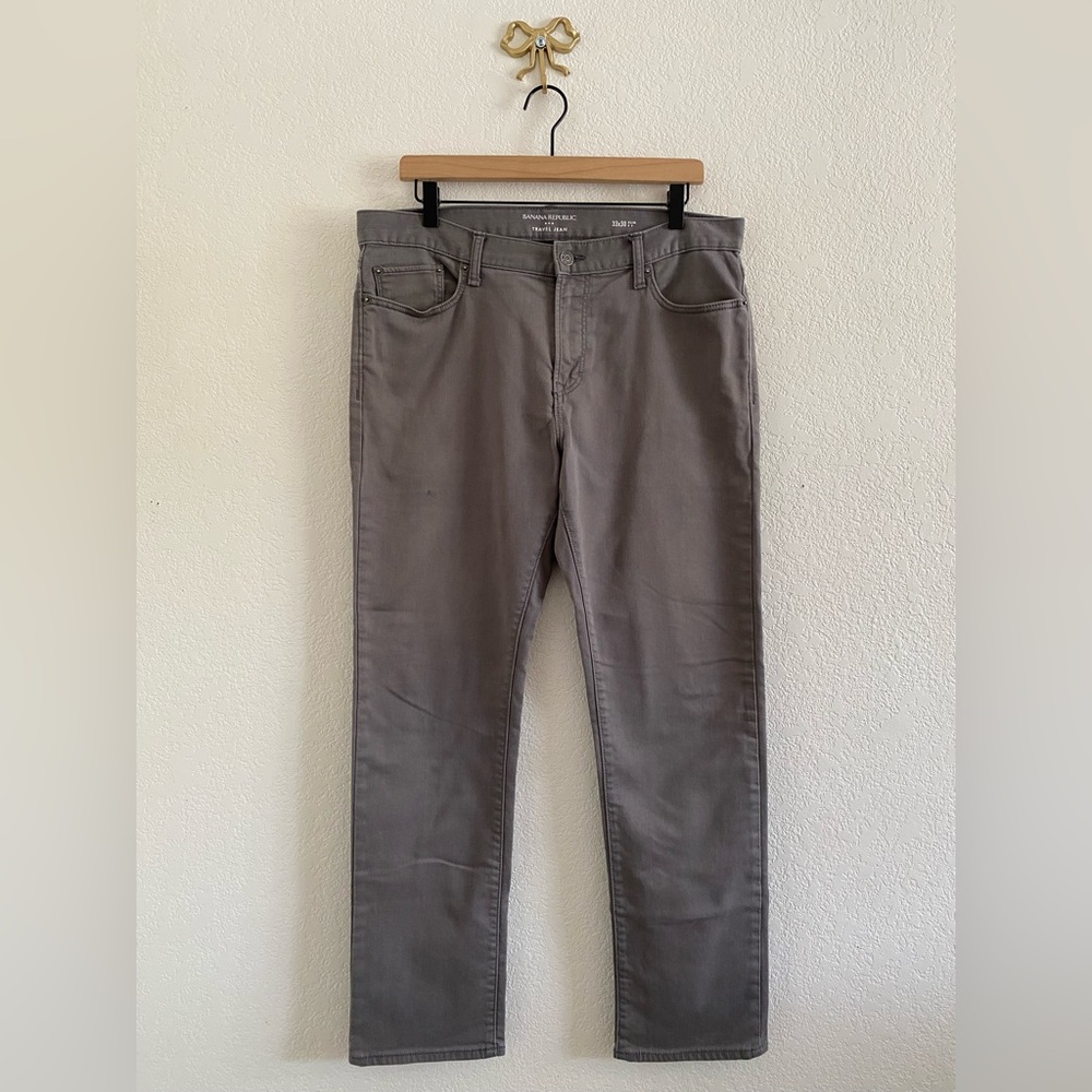 Banana Republic Travel Jeans Mens 33x30 (Fits 33x28.5) Gray Slim Fit Stretch
